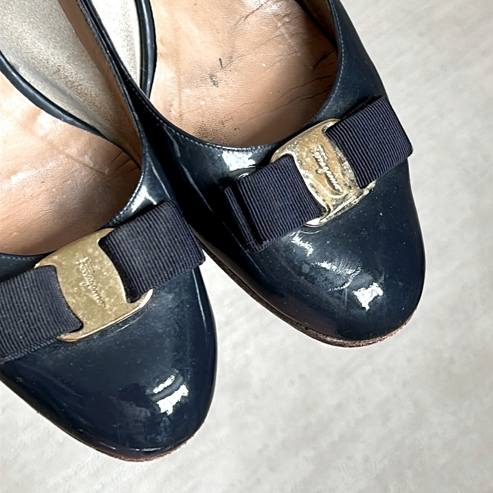 Salvatore Ferragamo Black Heels with Gold Accents